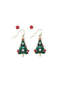 Christmas Tree and Red Crystal Earrings Set