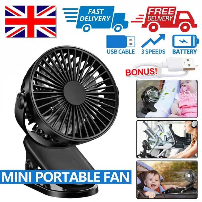 Home Sweet Home portable clip-on mini fan with adjustable settings and lightweight design for personal cooling.
