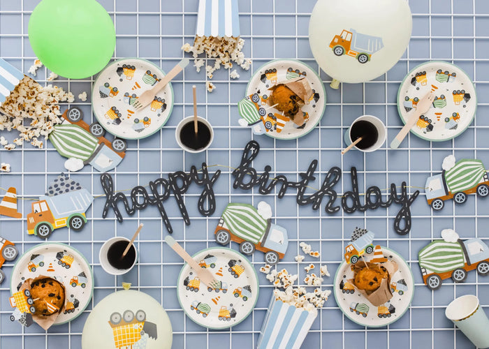 Construction Party Cupcake Toppers - Birthday Cake Topper - Dump Truck, Digger, Cement Mixer & Traffic Cones - Kids Birthday Party Supplies - Jolie Fete UK
