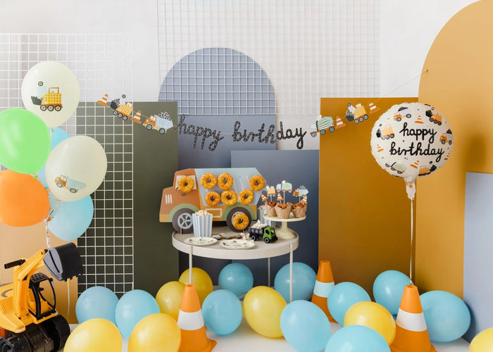 Construction Party Cupcake Toppers - Birthday Cake Topper - Dump Truck, Digger, Cement Mixer & Traffic Cones - Kids Birthday Party Supplies - Jolie Fete UK