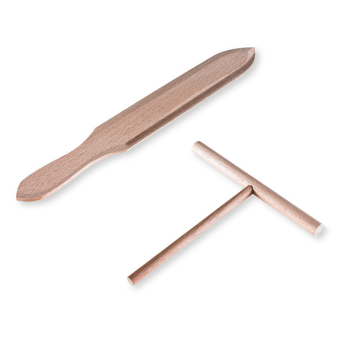 Wooden tool with a blade and handle on a white background