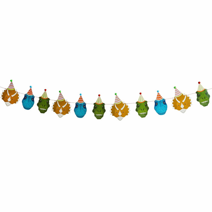 Dinosaur Garland - Dinosaur Party Bunting - Dino Birthday Decorations With Pom Poms - T-Rex & Triceratops - Kids Birthday Party Decor - 4m - Jolie Fete UK