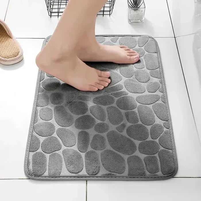 Embossed Memory Foam Bath Mat – Anti-Slip Cobblestone Microfibre Rug for Bathroom & Living Room