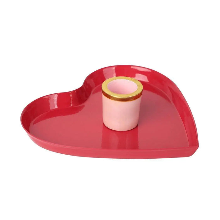 Enamel Heart Shaped Candle Holder - Red & Pink Romantic Candlestick - Valentine’s Table Decor - Unique Love Gift for Her - Jolie Fete UK