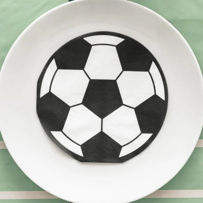 Football Shaped Paper Napkins - Soccer Ball Serviettes - Match Day Stadium Tableware - Sports Birthday Party Decor - Black & White - 20 Pcs - Jolie Fete UK