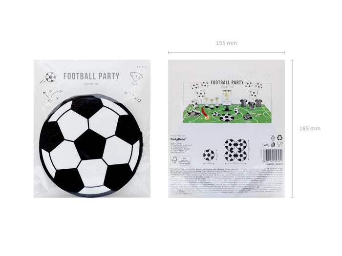 Football Shaped Paper Napkins - Soccer Ball Serviettes - Match Day Stadium Tableware - Sports Birthday Party Decor - Black & White - 20 Pcs - Jolie Fete UK