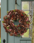 Brown & Red Pinecone Wreaths - Frosted Berries Christmas Wreath 36cm