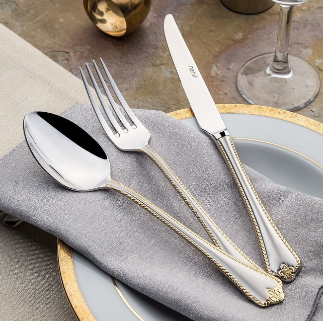 FULYA GOLD+SANDBLAST - 89 PIECE - 12 PERSON - BOXED CUTLERY SET