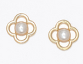 Gold Open Clover Pearl Earrings