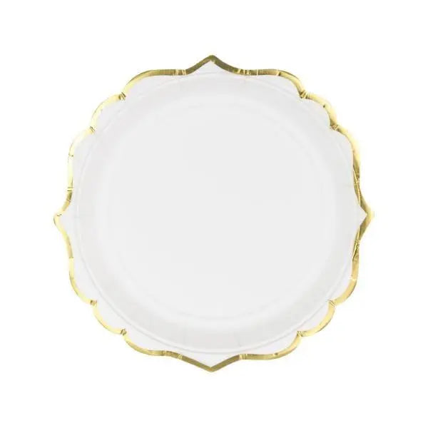 Gold Scroll Trim Small White Plates Party Deco