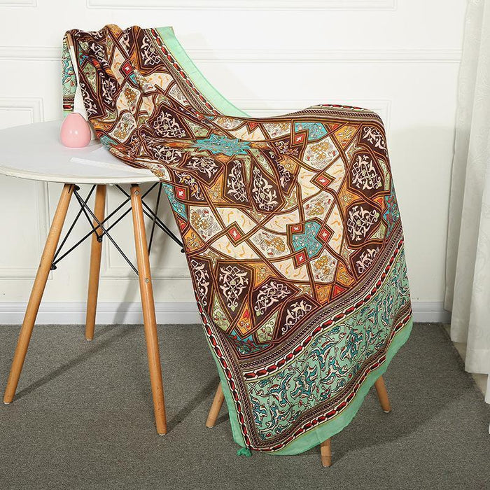 Green Rectangle National Style Vacation Printing Sunscreen Scarf Shawl Beach Towel