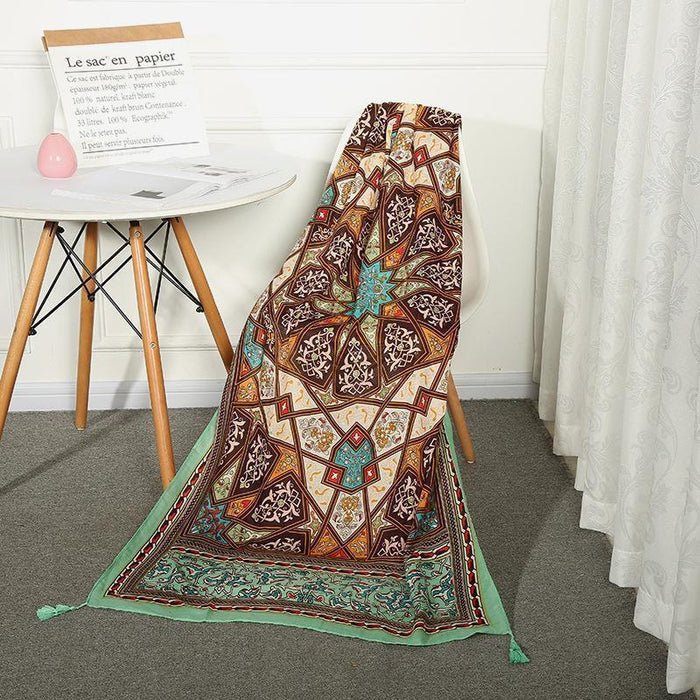 Green Rectangle National Style Vacation Printing Sunscreen Scarf Shawl Beach Towel