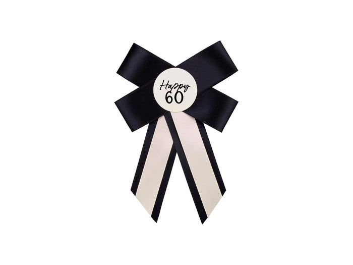 Happy 60 Birthday Rosette - Black & Cream Luxury Ribbon Badge - Modern Birthday Badge Alternative - 60th Birthday Accessory - Jolie Fete UK