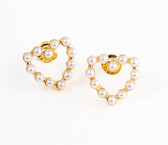 Heart Pearl Stud Earrings