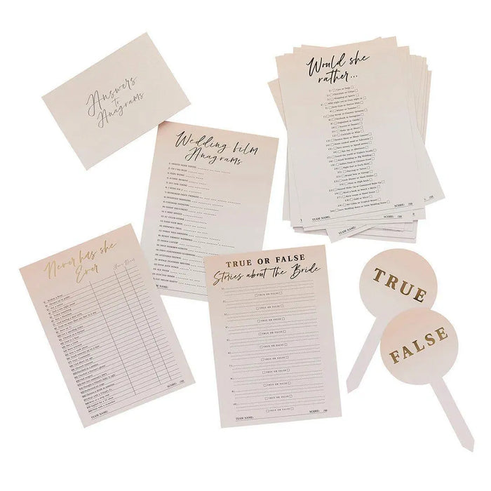 Hen Party Game Pack - Set of 4 Trivia Games -Icebreaker Hen Do Activities-Would She Rather, Never Have I Ever, Bride Stories-Bride Tribe Fun - Jolie Fete UK