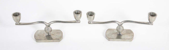 Just Andersen Pair of Two Arm Pewter Candlesticks