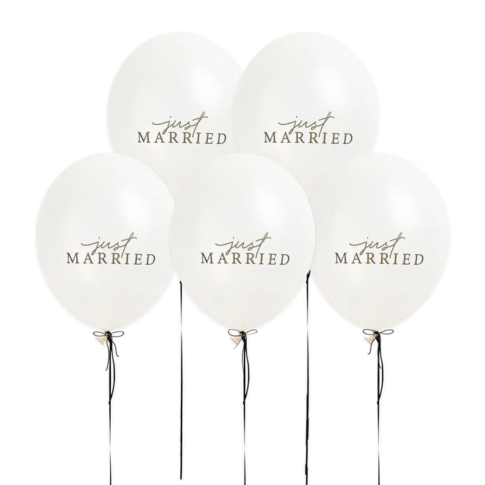 Just Married Wedding Balloons - White Latex Balloons With Black Text - Elegant Reception Decor - Monochrome Theme - Newlywed Car Decorations - Jolie Fete UK