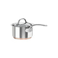 Stainless steel saucepan with a lid on a white background