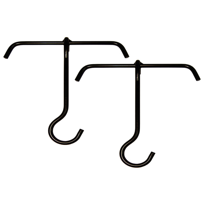 Two black metal lift hooks with T-handles, designed for lifting heavy Jambalaya Pots.