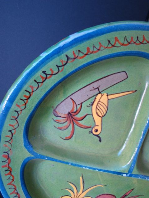 Mexican Tlaquepaque 10.75″ Green Divided Plate