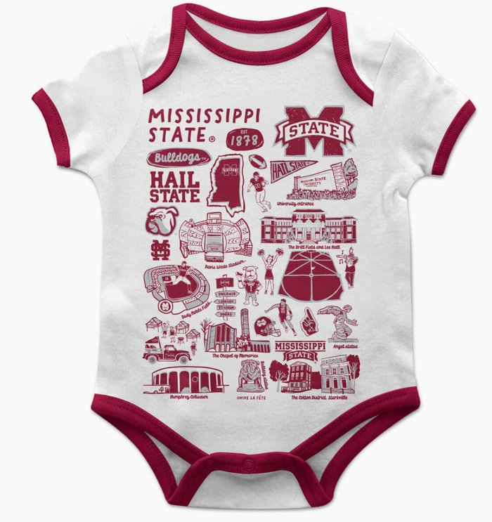 MS State Bulldogs Sketched Onesie
