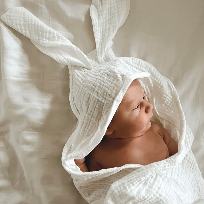 Muslin blanket with bunny hoodie - double layer