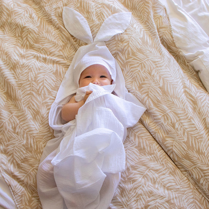 Muslin blanket with bunny hoodie - double layer