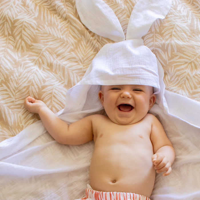 Muslin blanket with bunny hoodie - double layer