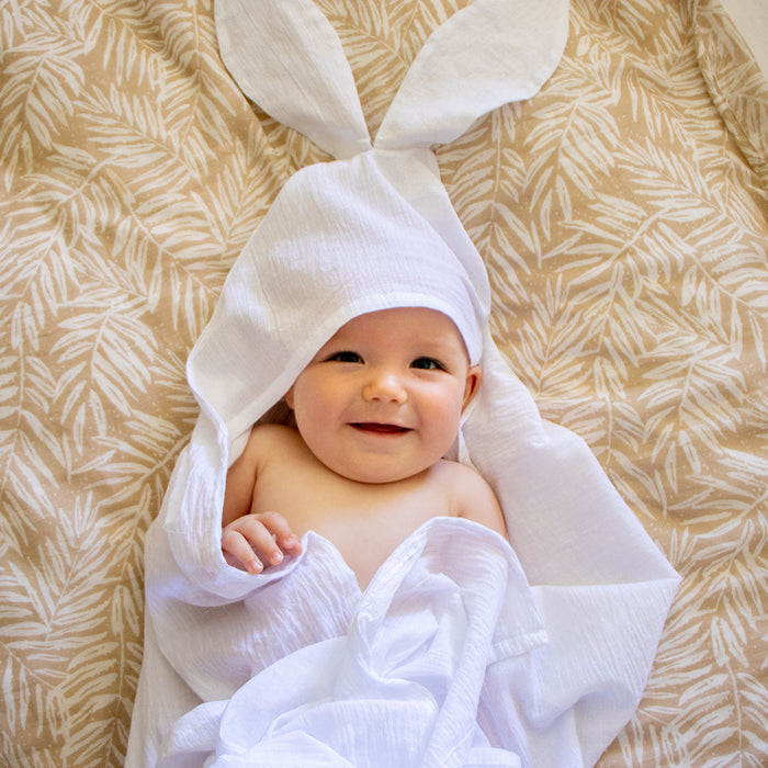 Muslin blanket with bunny hoodie - double layer