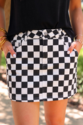 Nova Denim Skirt- Checkerboard Checkered: Black & White