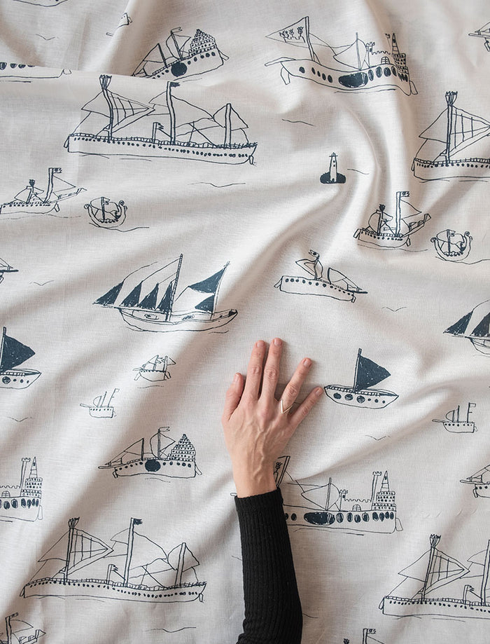 OHOY FABRIC BY THE METRE, NIGHT BLUE