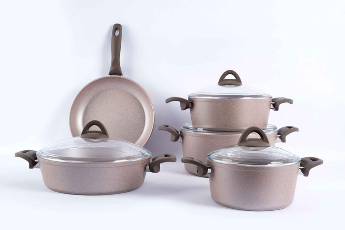 Papila 9-Piece Granite Cookware Set - Light Cream