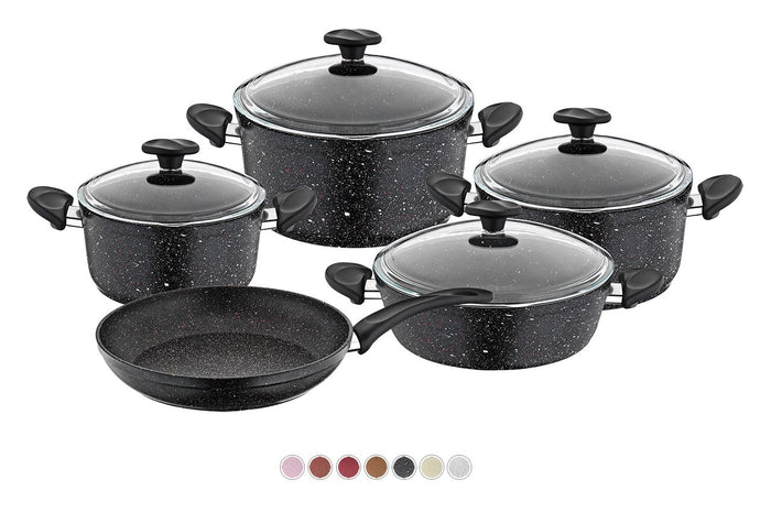 Papilla 9-Piece Granite Cookware Set - Black
