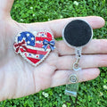 Patriotic Denim Heart Interchangeable Badge Button with Reel Option