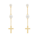 Pearl & Cross Linear Drop Earrings