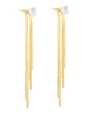 Pearl & Fringe Chain Front & Back Earrings
