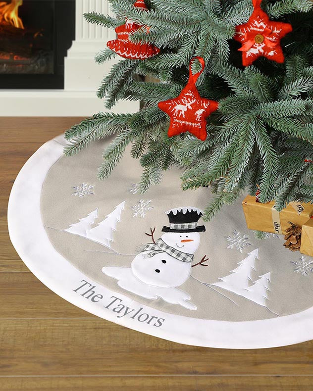 Grey & White Polyester Tree Skirts - Personalised Grey Christmas Tree Skirt