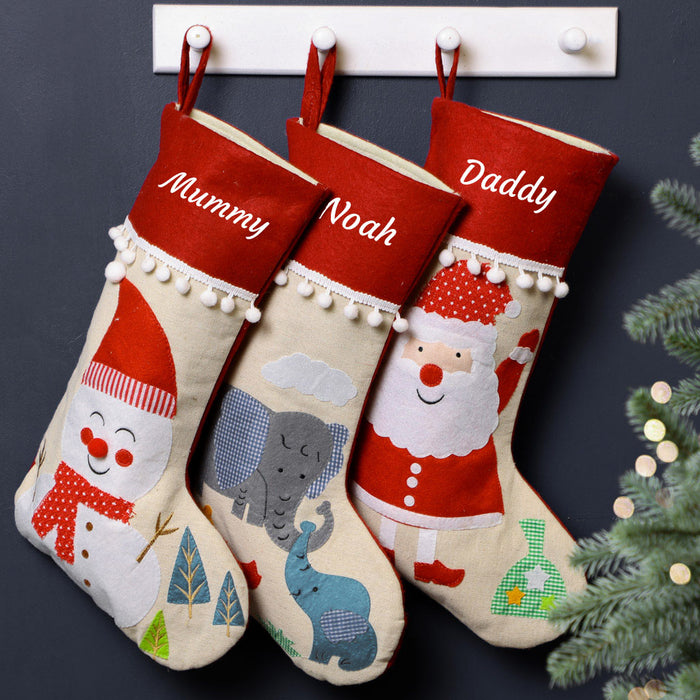 Santa Red & White & Green  Stockings - Personalised Pom Pom Stocking