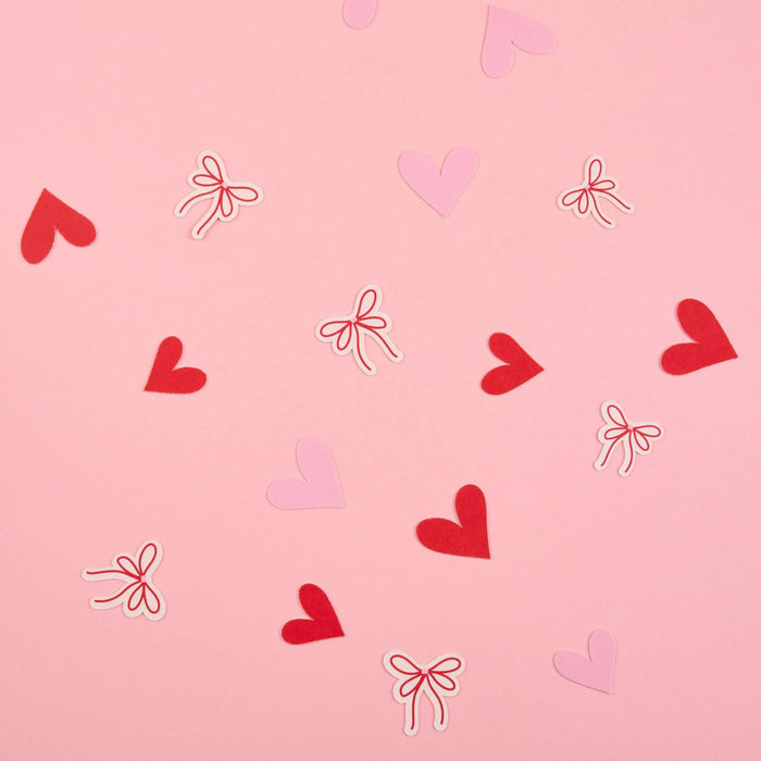 Pink Bow & Red Heart Confetti - Coquette Party Supplies - Soft Girl Valentine’s Decor - Heart Table Scatter - Bow Birthday Decorations -14g - Jolie Fete UK