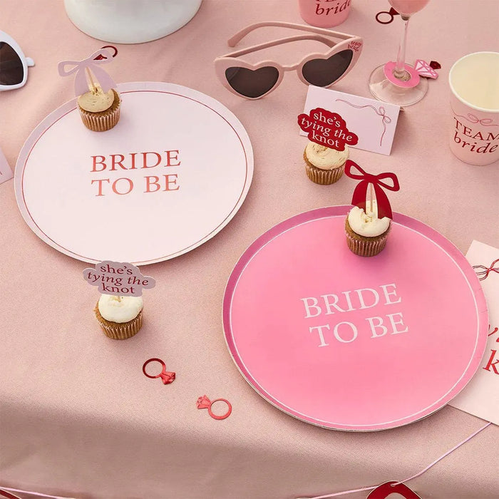 Pink & Red Bride To Be Paper Plates - She’s Tying The Knot Hen Party Theme - Coquette Hen Do - Two Designs-Bridal Shower Tableware-Pack of 8 - Jolie Fete UK