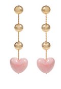 Pink Heart & Brass Ball Drop Earrings