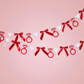 Pink & Red Hen Party Garland - She’s Tying The Knot Bow Bunting - Coquette Hen Do Backdrop with Cocktails, Rings And Satin Bows - 2m - Jolie Fete UK