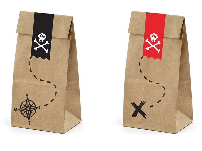 Pirate Party Treat Bags - Kraft Paper Pirates Party Bags - Birthday Party Loot Bags - Kids Party - Pack of 6