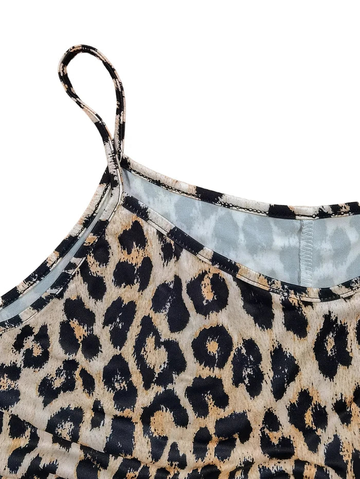 Plus Size Leopard Print Spaghetti Strap Maxi Dress