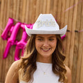 Bride Cowgirl Hat - White Pearl She’s Tying The Knot Hen Party Hat - Embellished Coastal Cowgirl Decor - Solid Bridal Rodeo Hat -Hootyballoo - Jolie Fete UK