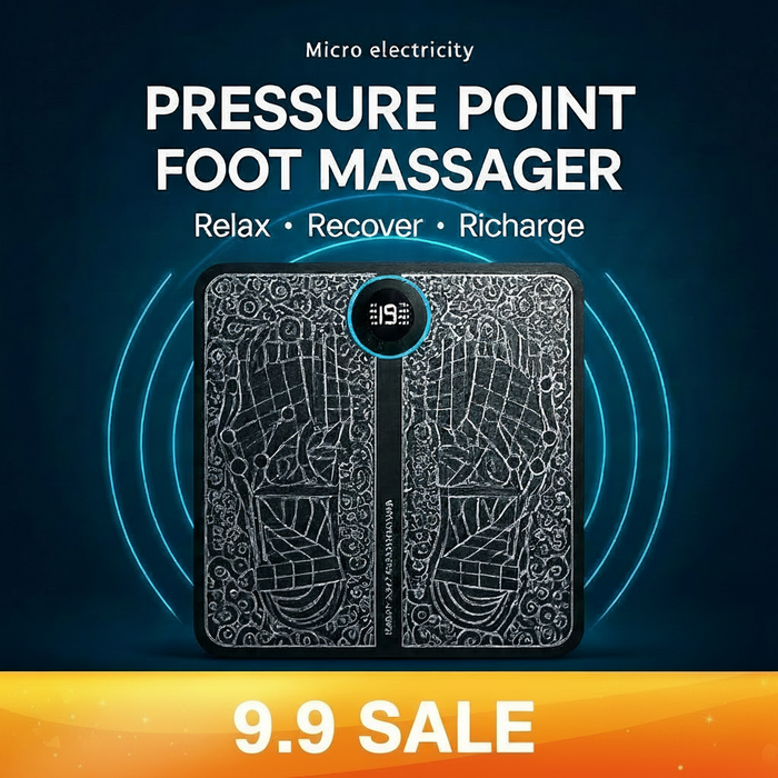 Pressure point foot massager with decorative patterns on a dark background