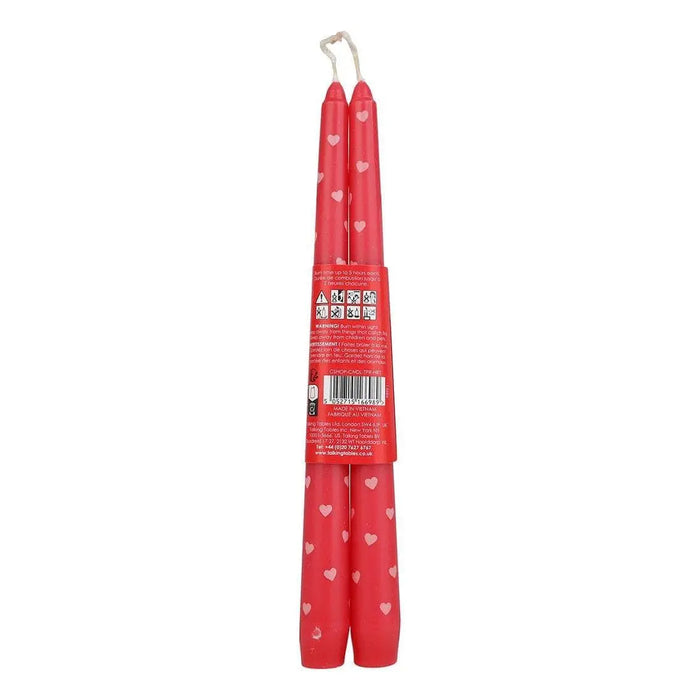 Red Heart Candles -Romantic Red & Pink Patterned Taper Dinner Candles-Valentine's Day Table Decor-Anniversary Gift-Wedding Candles-Pack Of 2 - Jolie Fete UK