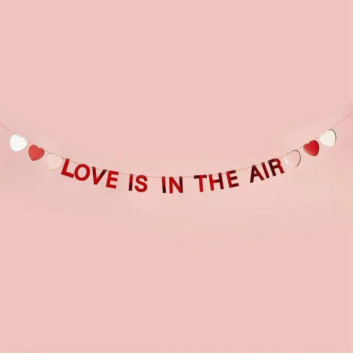 Love Is In The Air Banner - Red Valentine’s Day Party Garland - Heart Bunting - Romantic Engagement & Wedding Backdrop - 2m - Jolie Fete UK
