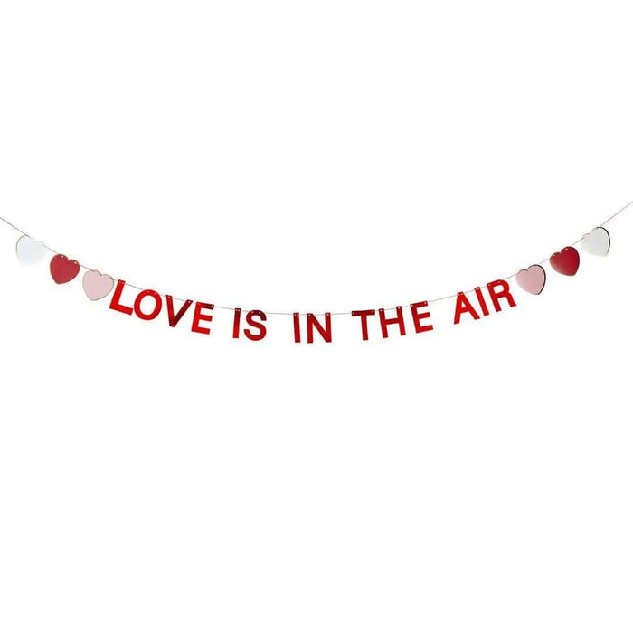 Love Is In The Air Banner - Red Valentine’s Day Party Garland - Heart Bunting - Romantic Engagement & Wedding Backdrop - 2m - Jolie Fete UK