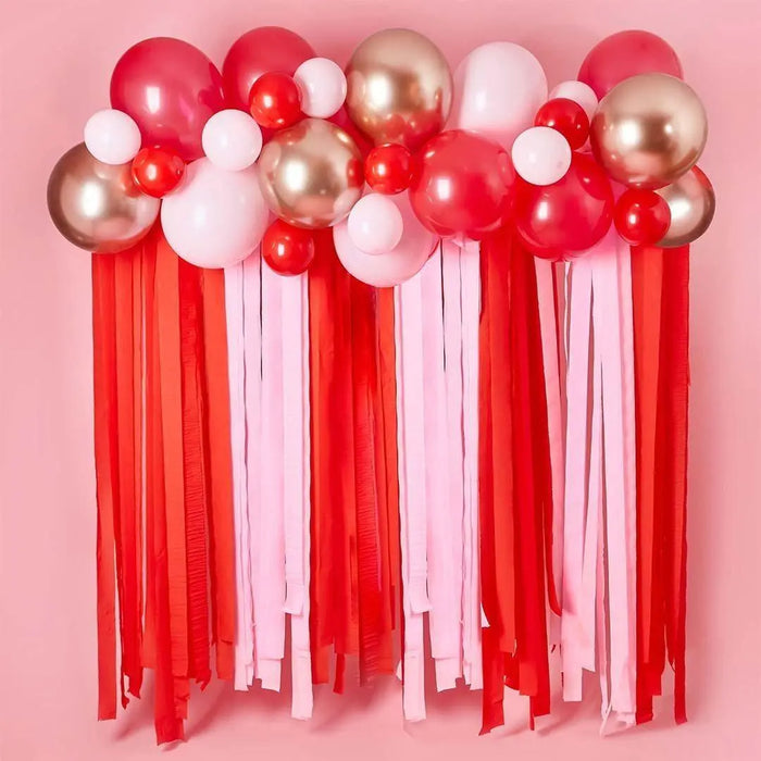 Red & Pink Streamer Photo Wall Kit - Valentine Balloon Backdrop Set - DIY Crepe Paper Streamer And Balloon Party Decoration - Jolie Fete UK